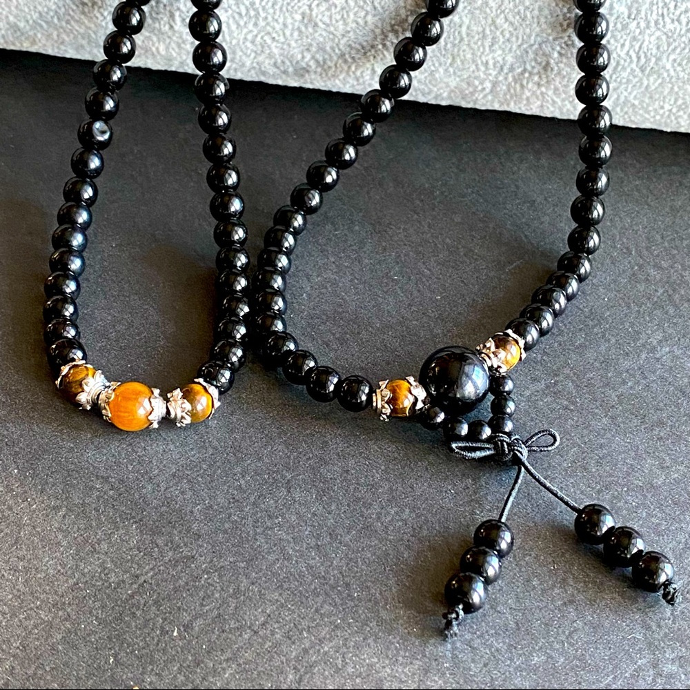 Tiger eye & Black Onyx Necklace multi wrapped bracelet Healing crystal jewelry - Picture 2 of 3